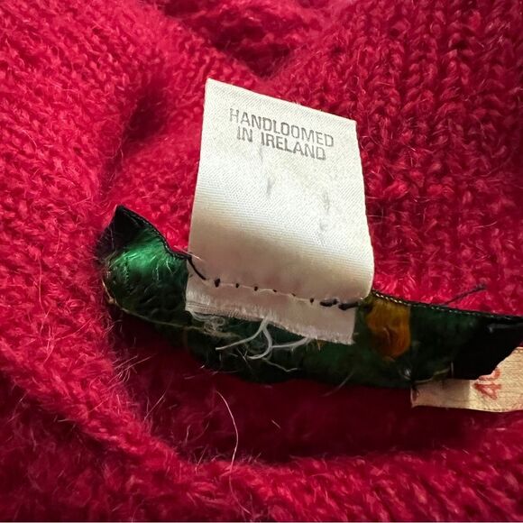Vintage Handloomed Ireland Mohair Wool Sweater Red Chunky Knit Collared Pullover - Picture 6 of 6
